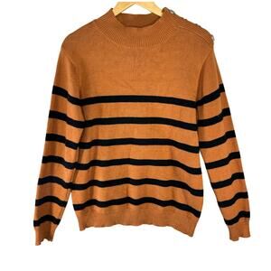 KIRUNDO Women's Sweater Knit Striped Mock Neck Button Shoulder size M